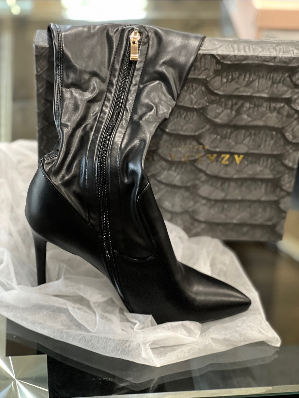 Black Pointed-Toe Stiletto Ankle Boots - Women